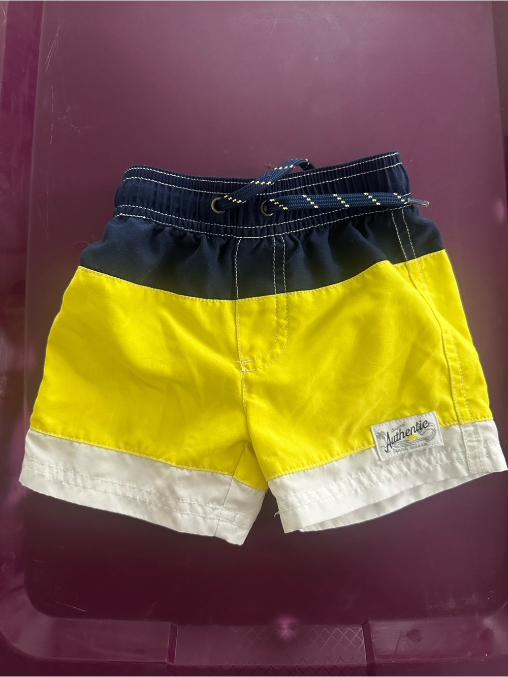 Carter's Yellow, Navy & White Colorblock Swim Trunks